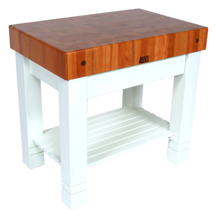 Product image #1 for John Boos American Heritage Homestead 36" x 24" Cherry End-Grain Butcher Block Work Table with Drawer and Shelf