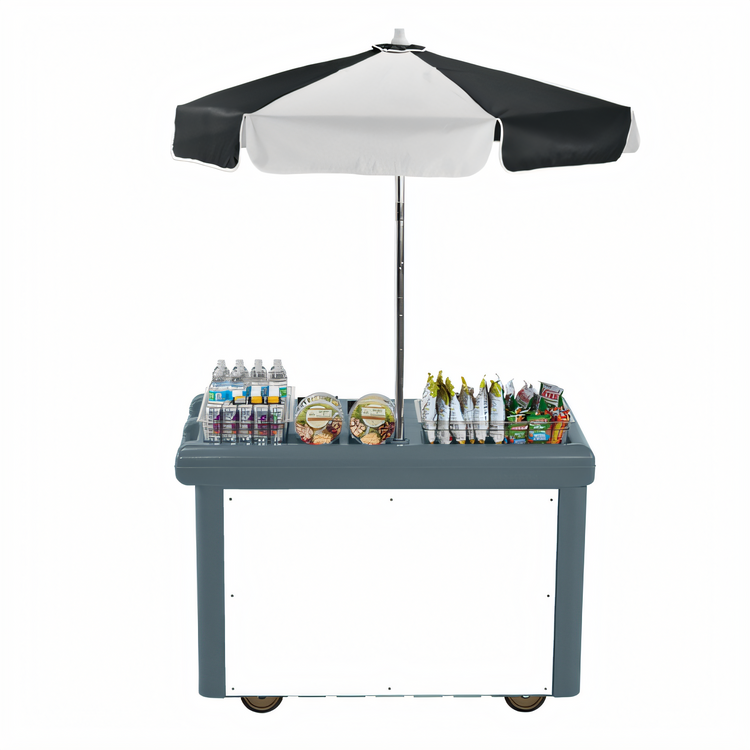 Product image #1 for Cambro Camcruiser® CVC55 Vending Cart with 1 Full-Size Food Pan Well, Cutting Board, and 60-Inch Umbrella
