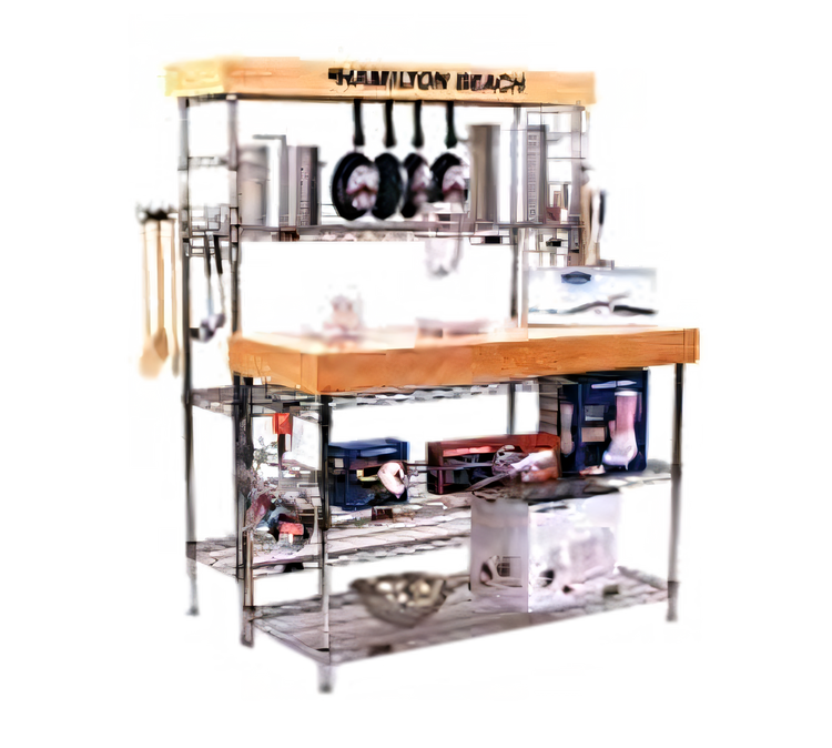 Product image #1 for Eagle Retail Display Workstation with Birch Wood Tops, 4 Chrome Wire Overshelves, and 2 Chrome Undershelves