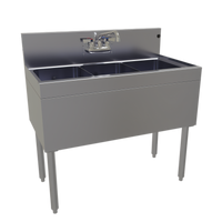 Glastender Three Compartment Stainless Steel Underbar Sink Unit, 36 Inch W x 19 Inch D, With Splash-Mount Faucet