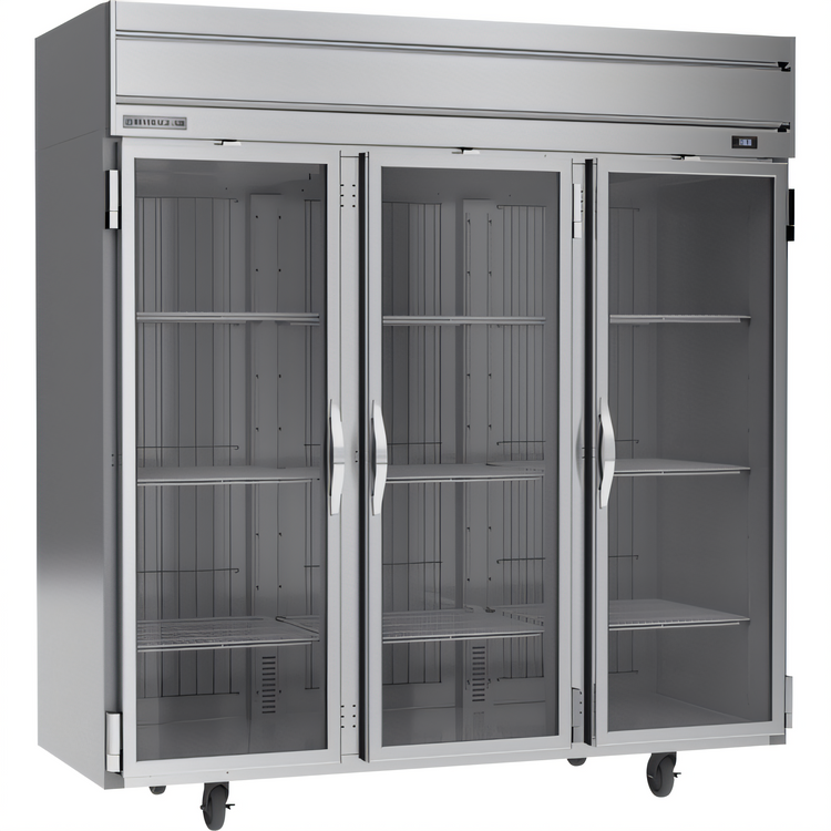 Product image #1 for Beverage-Air Horizon Series HF3HC-1G Three-Section Glass Door Reach-In Freezer, 69.1 Cu. Ft., Top-Mounted Self-Contained