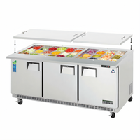 Everest Refrigeration 71-1/8 Inch Mega-Top Three-Section Open Top Prep Table with Rear-Mounted Self-Contained Refrigeration