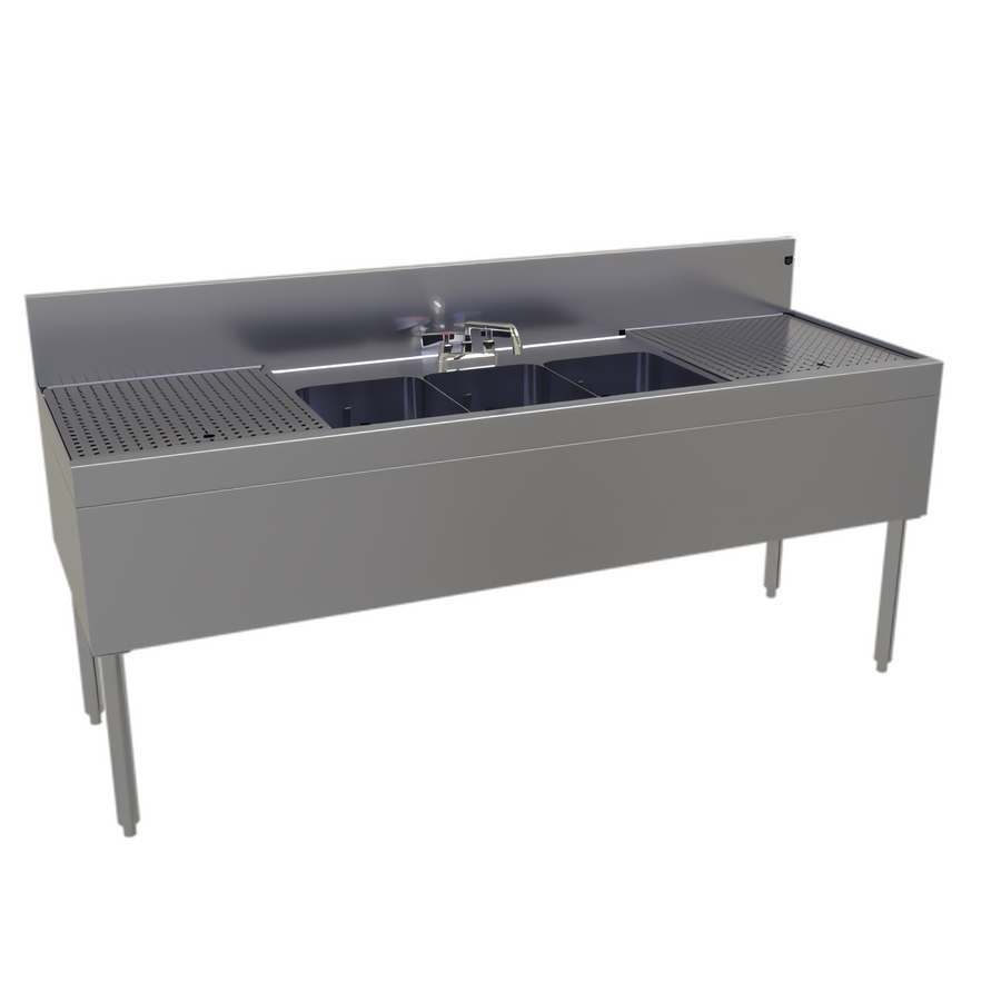 Product image #1 for Glastender TSB-72-S 72-Inch Underbar Three-Compartment Stainless Steel Sink with Left and Right Drainboards