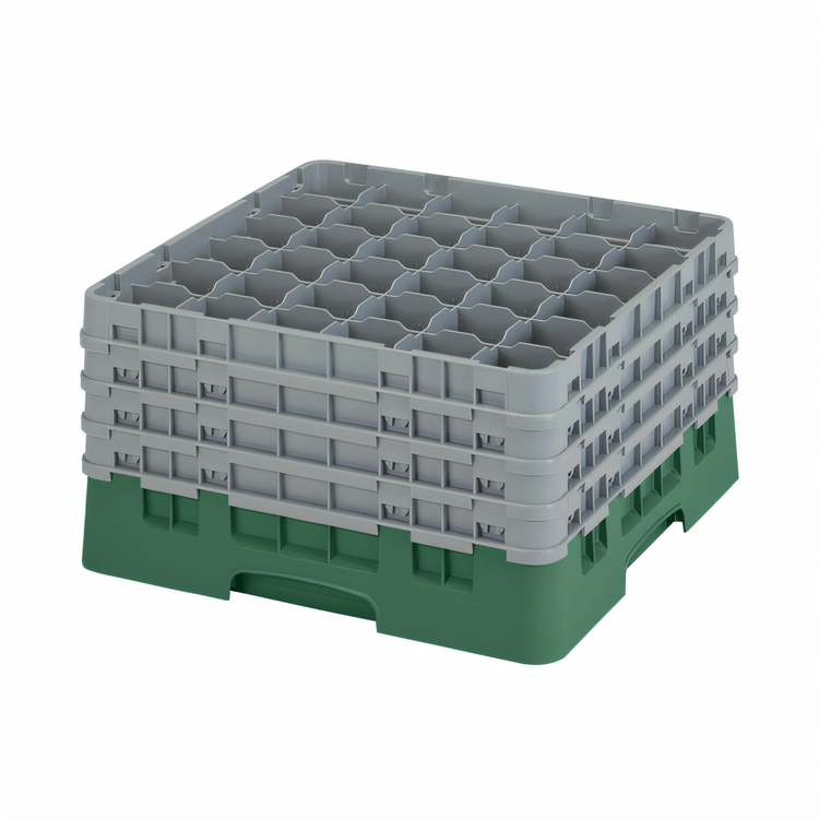 Product image #2 for Cambro Camrack Full Size Low-Profile 36-Compartment Glass Rack with 4 Soft Gray Extenders, Sherwood Green