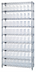 Thumbnail image #1 for Quantum Chrome-Plated Stationary Bin Wire Shelving System with 9 Shelves and 64 Clear Bins, 36W x 12D x 74H