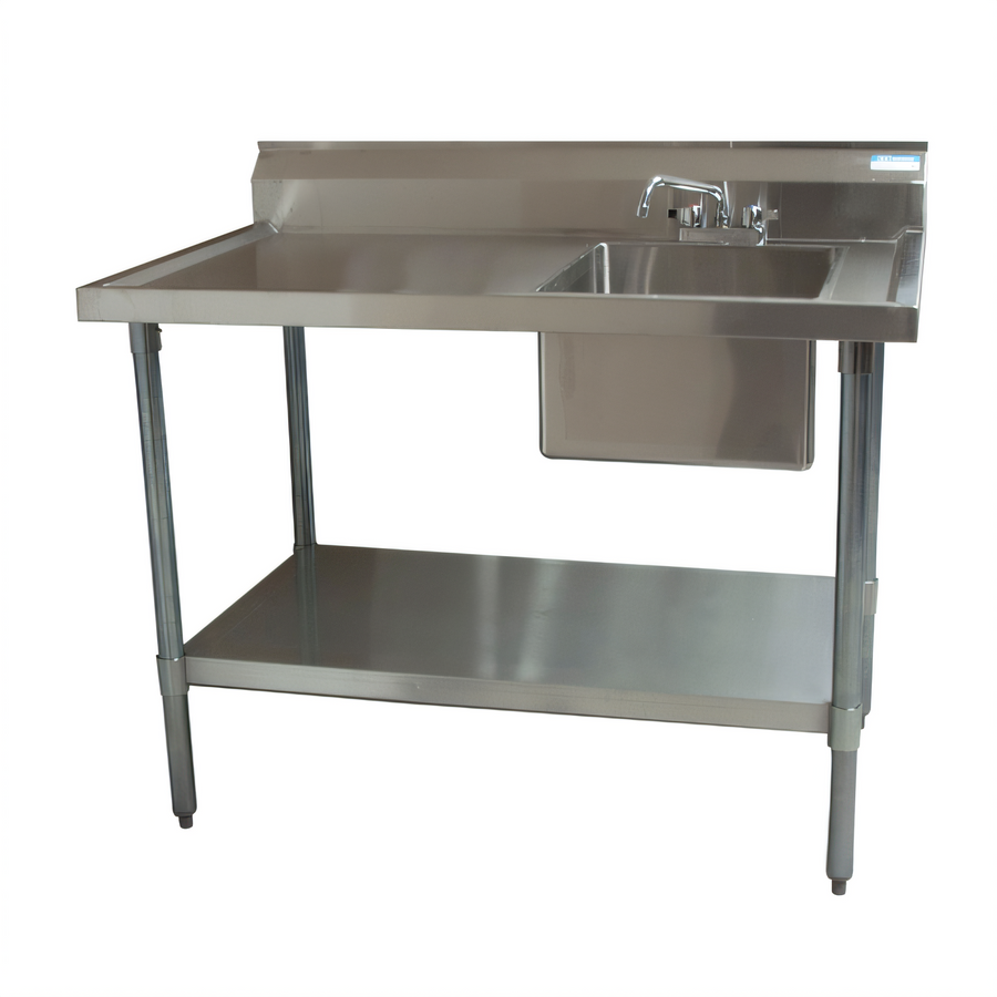 Product image #1 for BK Resources 72-Inch x 30-Inch Stainless Steel Sink Table with Right-Side Prep Sink, Backsplash, and Undershelf