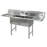 72-Inch Two-Compartment Stainless Steel Sink with Left and Right Drainboards