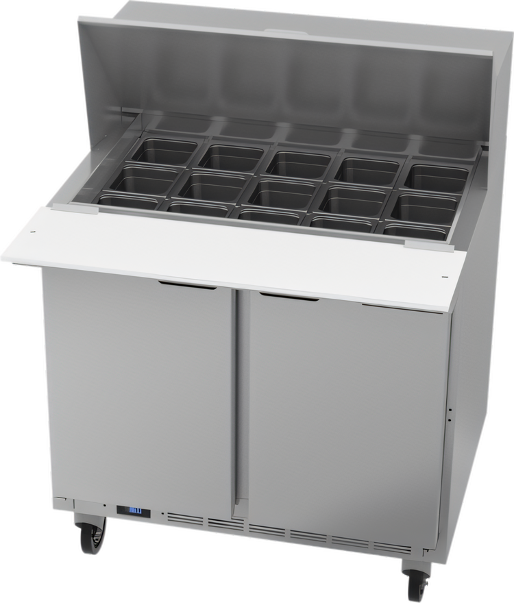 Product image #1 for Beverage-Air 36-Inch 2-Section Mega Top Refrigerated Prep Table with 15-Pan Opening