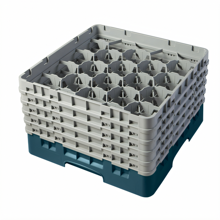 Product image #2 for Cambro Camrack® Full-Size 20-Compartment Glass Rack with 5 Soft Gray Extenders, Teal