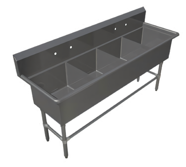Product image #1 for John Boos Pro-Bowl 4-Compartment Freestanding Stainless Steel Sink with 10-Inch Backsplash, 77-1/8 x 29-1/2 x 44-1/16 Inches