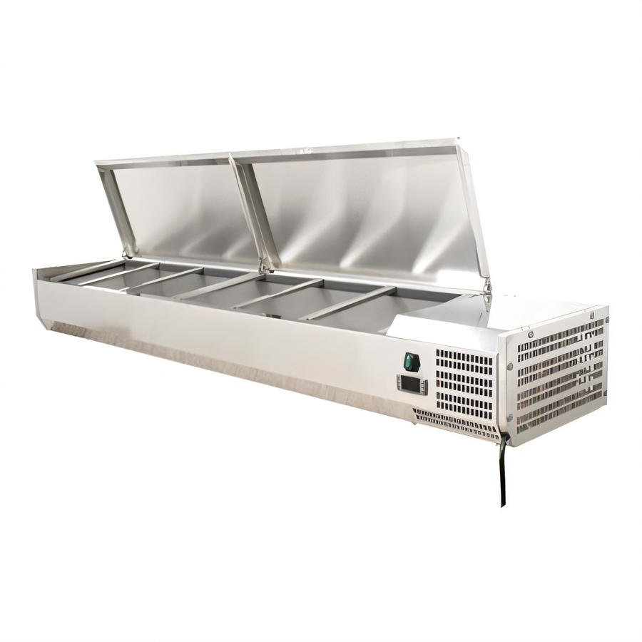 Product image #1 for Omcan Refrigerated Countertop Topping Rail with Stainless Steel Cover, 78 Inch, 9-Pan Capacity for 1/3 Size Pans