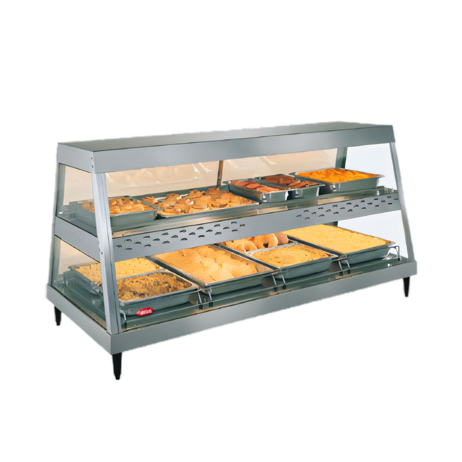 Product image #1 for Hatco Glo-Ray® 4-Pan Countertop Heated Display Case, See-Thru Straight Glass Front with Rear Sliding Doors