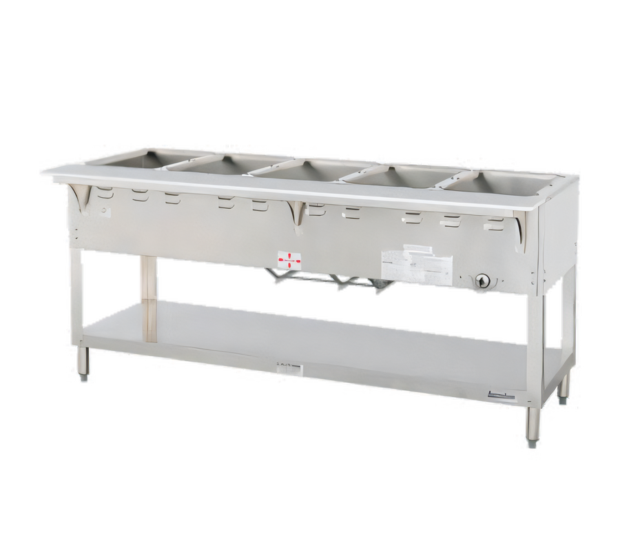 Product image #1 for Aerohot WB305 72-3/8-Inch Gas Wet Bath Steam Table with 5-Pan Capacity, Stainless Steel Top, Open Base and Undershelf