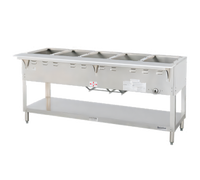 Aerohot WB305 72-3/8-Inch Gas Wet Bath Steam Table with 5-Pan Capacity, Stainless Steel Top, Open Base and Undershelf