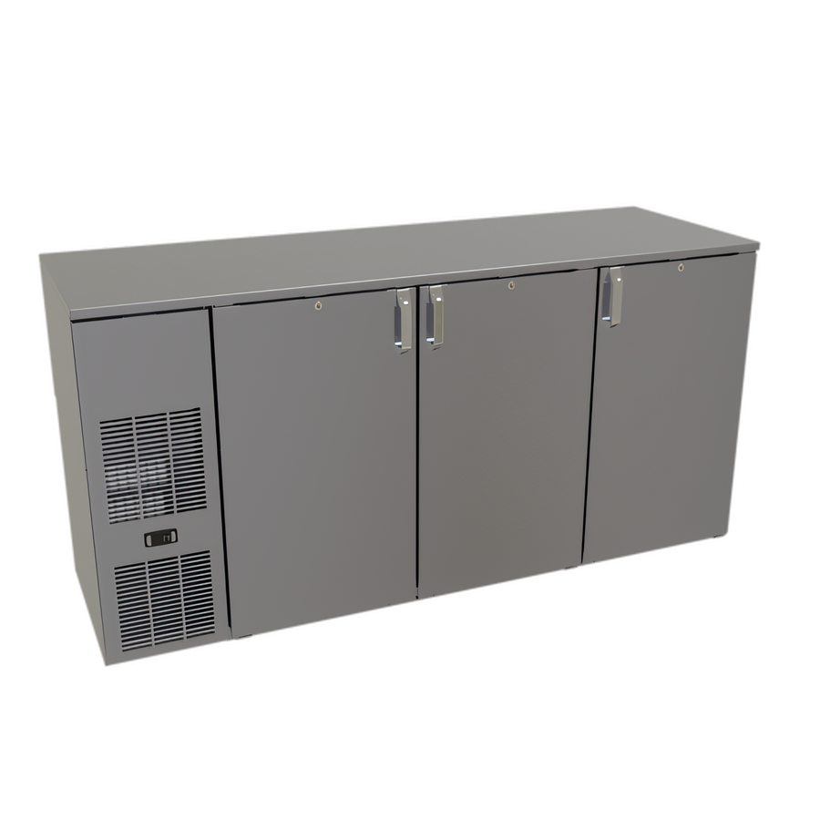 Product image #1 for Glastender C1FB72 One-Zone Front-Serviced Bar Profile Back Bar Cooler, 72 Inch, Three-Section, Self-Contained, Stainless Top, Black Exterior