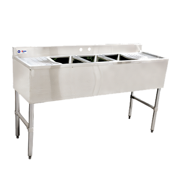 Product image #1 for Omcan USA 60-Inch Three-Compartment Underbar Sink with Left and Right Drainboards, 304 Stainless Steel