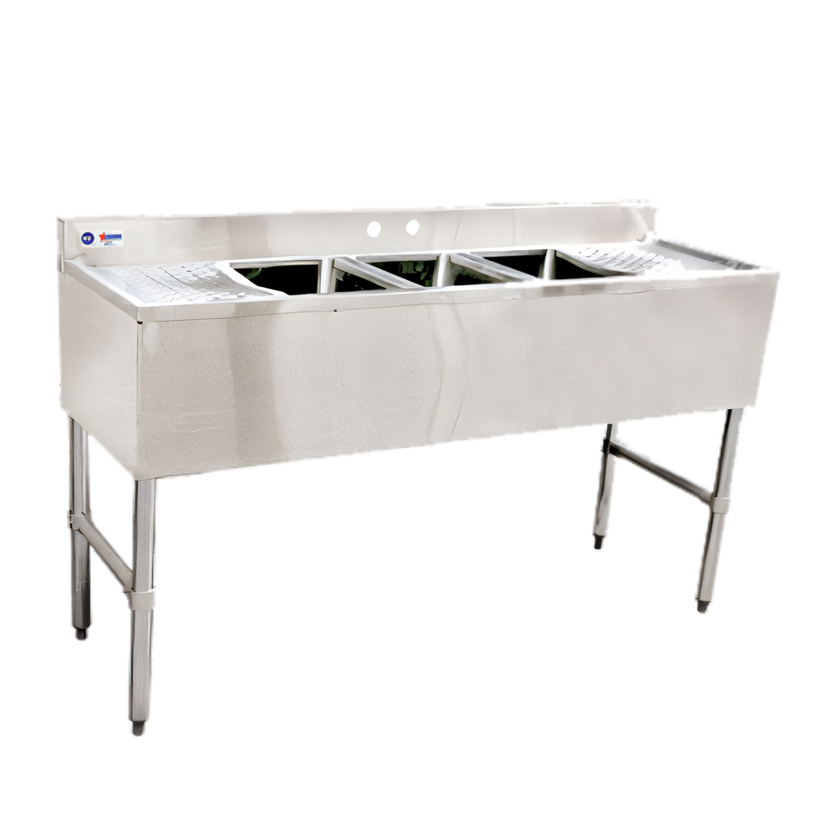 Product image #1 for Omcan USA 60-Inch Three-Compartment Underbar Sink with Left and Right Drainboards, 304 Stainless Steel