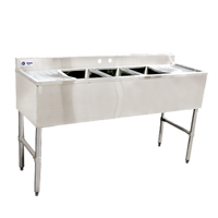 Omcan USA 60-Inch Three-Compartment Underbar Sink with Left and Right Drainboards, 304 Stainless Steel