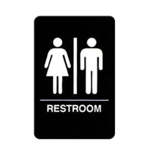 Product image #1 for Winco Braille Restroom Sign with Symbol, 6 x 9 Inch, White Imprint on Black