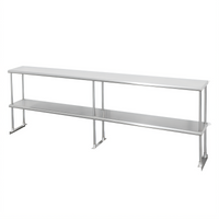 Sapphire Manufacturing Double Table-Mounted Overshelf with Adjustable Undershelf, 84 Inch Wide x 14 Inch Deep, Stainless Steel