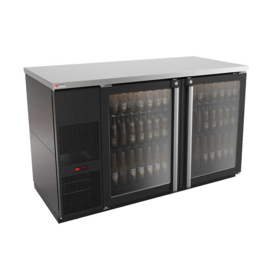 Product image #1 for Pro-Line E-Series Two-Section Self-Contained Refrigerated Back Bar Cooler with Glass Doors, 59-1/2 Inch, Black