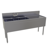 Glastender Three-Compartment Underbar Sink Unit with Right Drainboard, 60 x 19 Inches, Stainless Steel