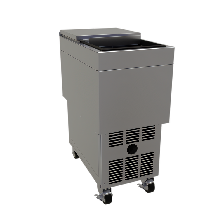 Product image #1 for Glastender Mobile Craft Ice Holding Freezer with Sliding Lid, 14"W x 24"D x 31-1/4"H, Self-Contained Refrigeration