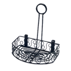 Thumbnail image #1 for American Metalcraft Ironworks CRS68 Semi-Round Black Wrought Iron Condiment Caddy with Flat Back and Menu Clips Case of 16