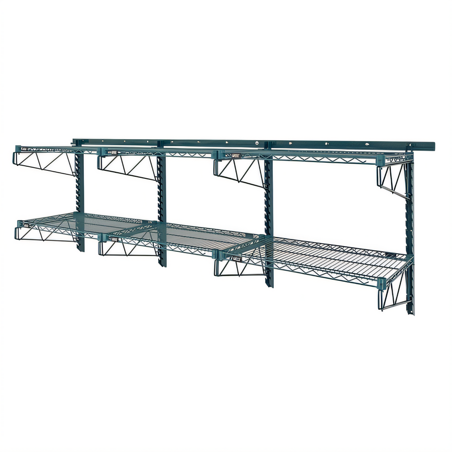 Product image #1 for Store Grid Medium-Duty Wall-Mounted Shelving Starter Kit with 6 Shelves, Green Epoxy Antimicrobial Finish