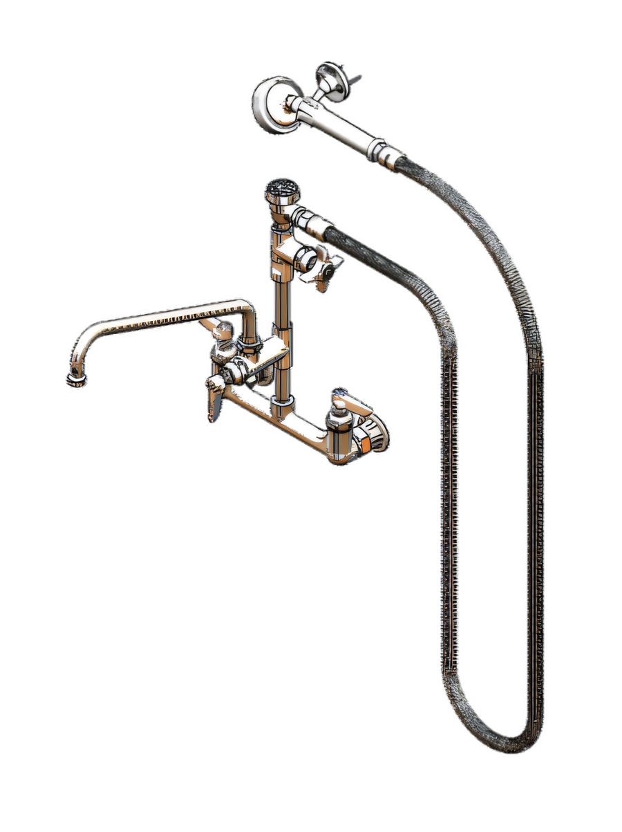 Product image #1 for T&S Brass Wall-Mount Mixing Pre-Rinse Faucet Spray Assembly with 12-Inch Swing Spout and 80-Inch Hose