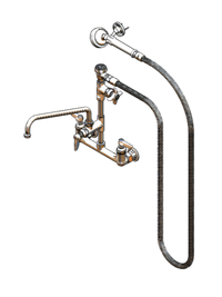 T&S Brass Wall-Mount Mixing Pre-Rinse Faucet Spray Assembly with 12-Inch Swing Spout and 80-Inch Hose