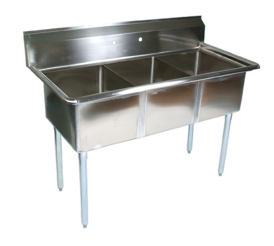 Product image #1 for John Boos E-Series 3-Compartment Stainless Steel Sink with 18 x 18 x 12 Inch Bowls and Galvanized Legs