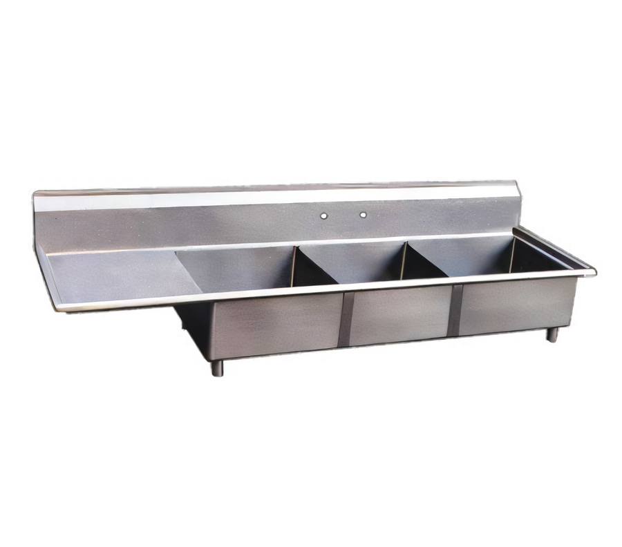 Product image #1 for Omcan 3-Compartment Pot Sink with Left Drainboard, 18" Bowls, 304 Stainless Steel