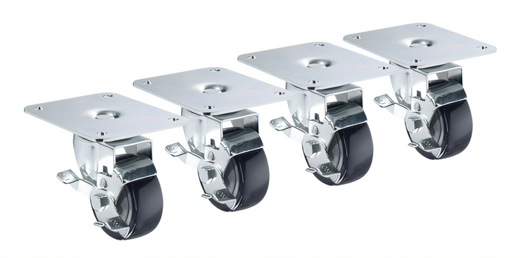 Product image #1 for Krowne Royal Series Plate Caster Set with Brake, 4 x 5-Inch Plate, 3-Inch Wheel, 200 Lb. Capacity Each