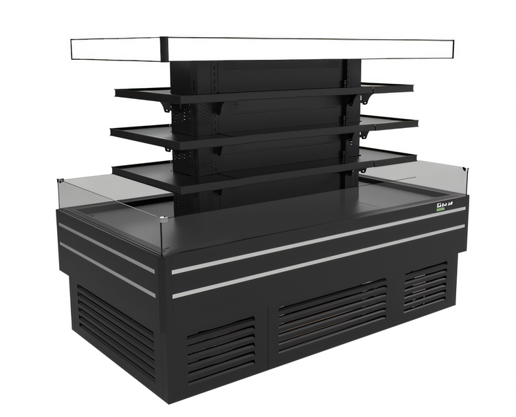 Product image #1 for Turbo Air TIOM-36CSCB-N 84 5/8-Inch Island Display Self-Serve Refrigerated Merchandiser, 41.9 Cu. Ft., 3-Tier, Black