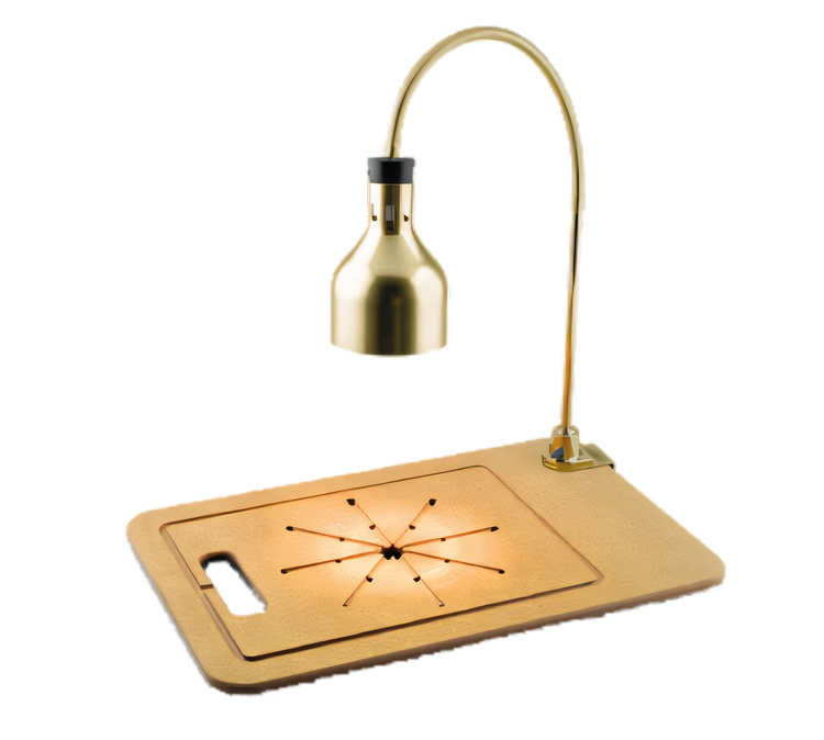 Product image #1 for Cres Cor Star Series Countertop Carving Station with 250W Infrared Heat Lamp, Flexible Arm, Wood Fiber Cutting Board and Polished Brass Hood