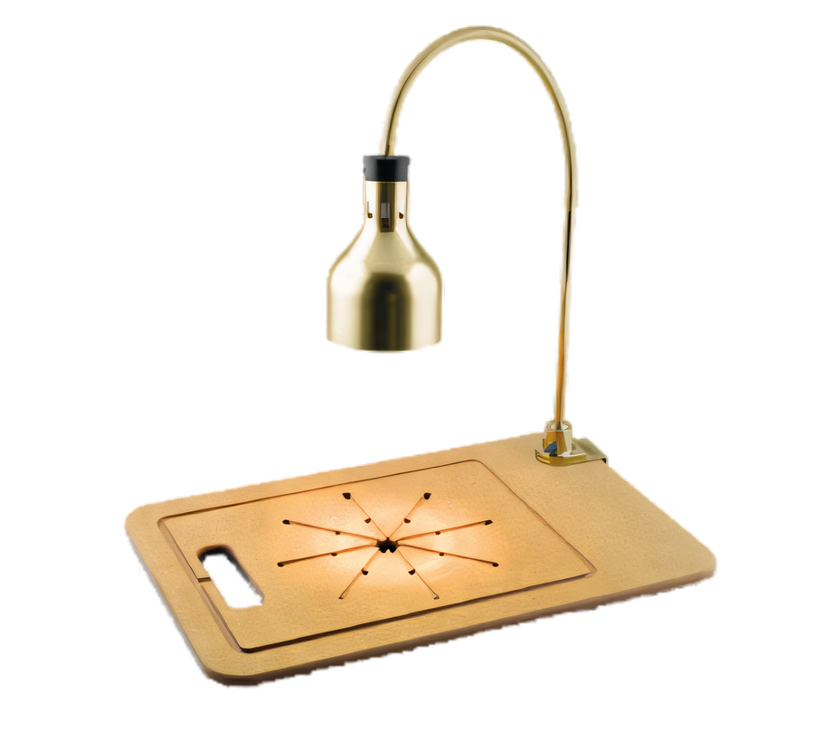 Product image #1 for Cres Cor Star Series Countertop Carving Station with 250W Infrared Heat Lamp, Flexible Arm, Wood Fiber Cutting Board and Polished Brass Hood