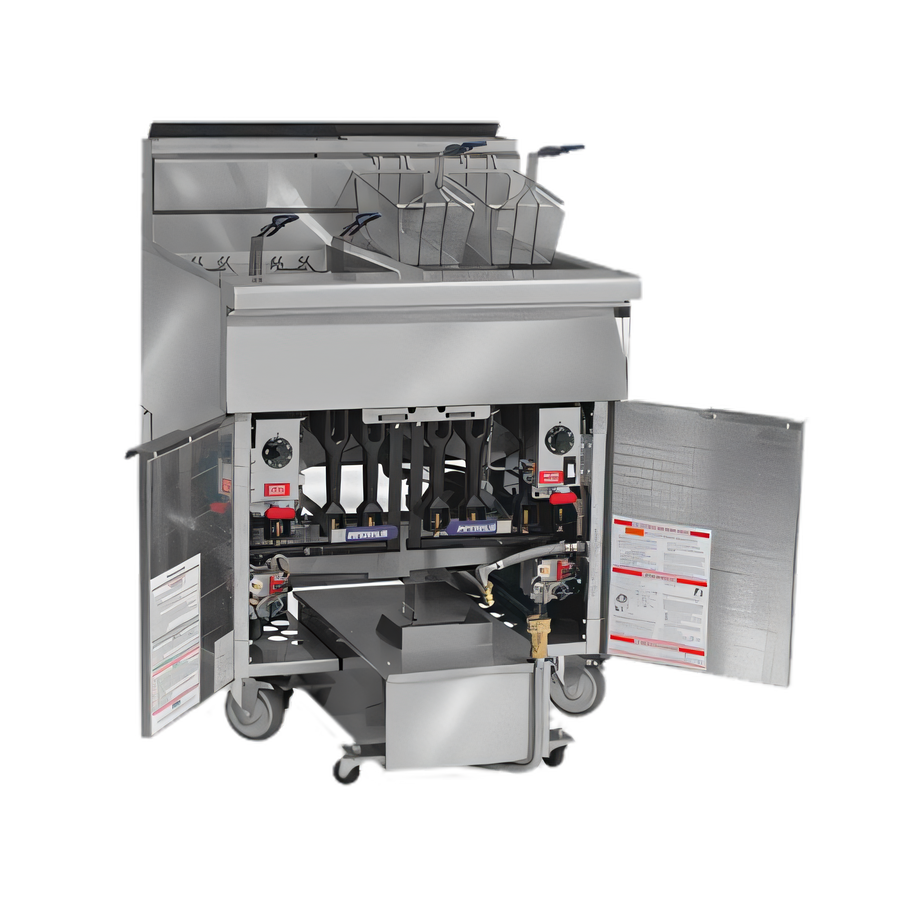 Product image #1 for Imperial Space Saver Tube-Fired Gas Floor Fryer with Built-In Filter System, 2-Tank, 50 lb. Capacity Each