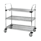 Thumbnail image #1 for Metro Super Erecta MW404 Standard-Duty Chrome-Plated Steel 3-Shelf Utility Bus Cart, 36 x 21 in., 2 Wire and 1 Solid Shelf, Dual Push Handles