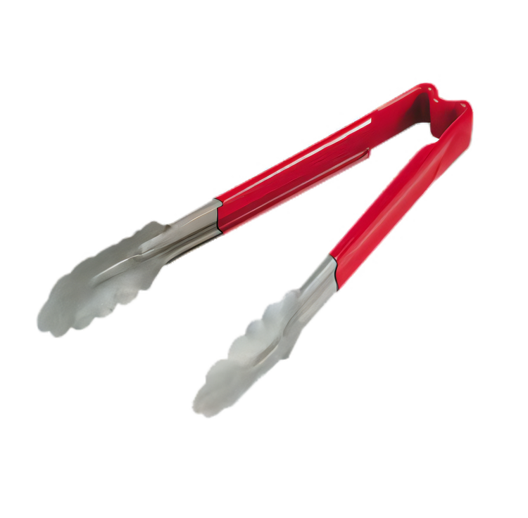 Product image #1 for Vollrath Jacob's Pride® 9-1/2 Inch One-Piece Springless Utility Tongs with Scalloped Teeth and Red Kool-Touch® Handle