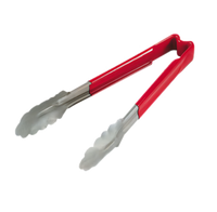 Vollrath Jacob's Pride® 9-1/2 Inch One-Piece Springless Utility Tongs with Scalloped Teeth and Red Kool-Touch® Handle