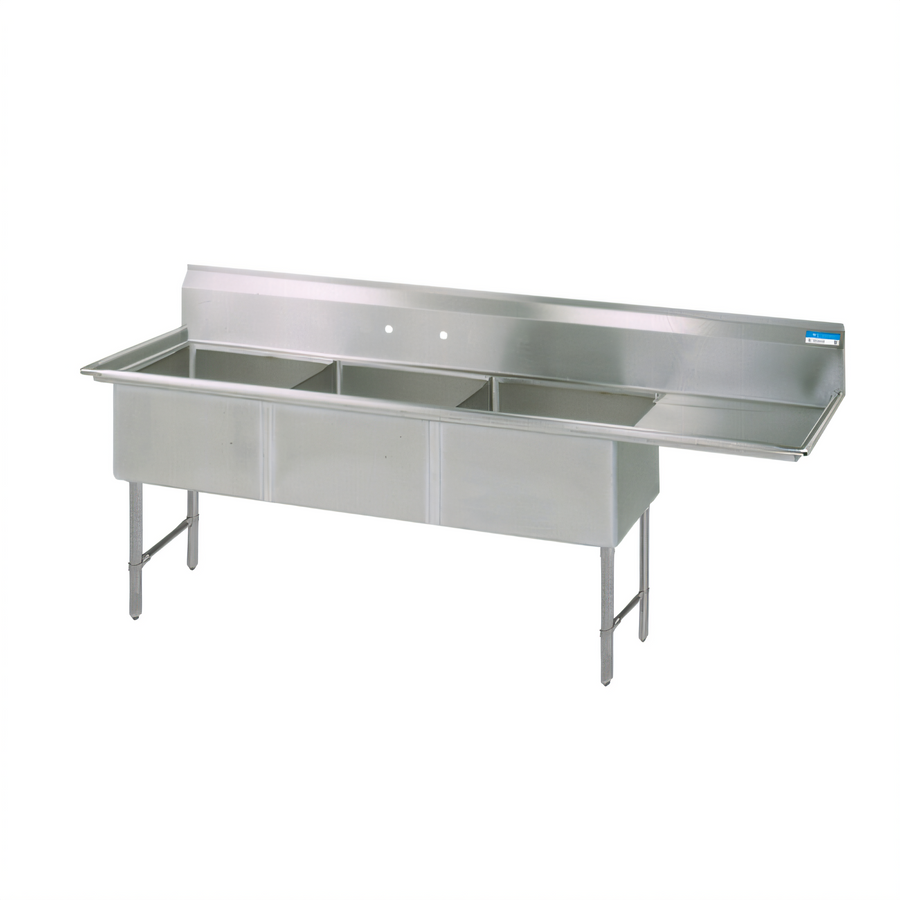 Product image #1 for BK Resources Three Compartment 16-Gauge Stainless Steel Sink with Right Drainboard