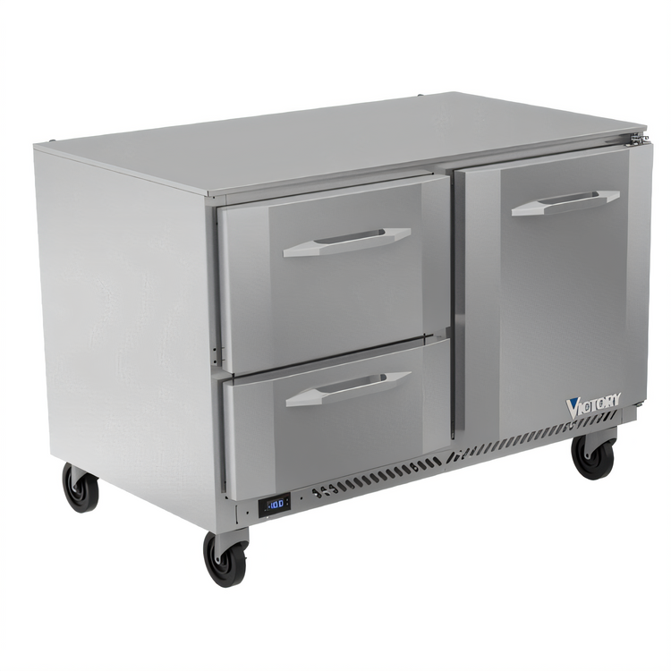 Product image #1 for Victory Refrigeration VUFD48HC-2 Two-Section Undercounter Freezer with Door and Drawers, 48-Inch, Self-Contained, R290