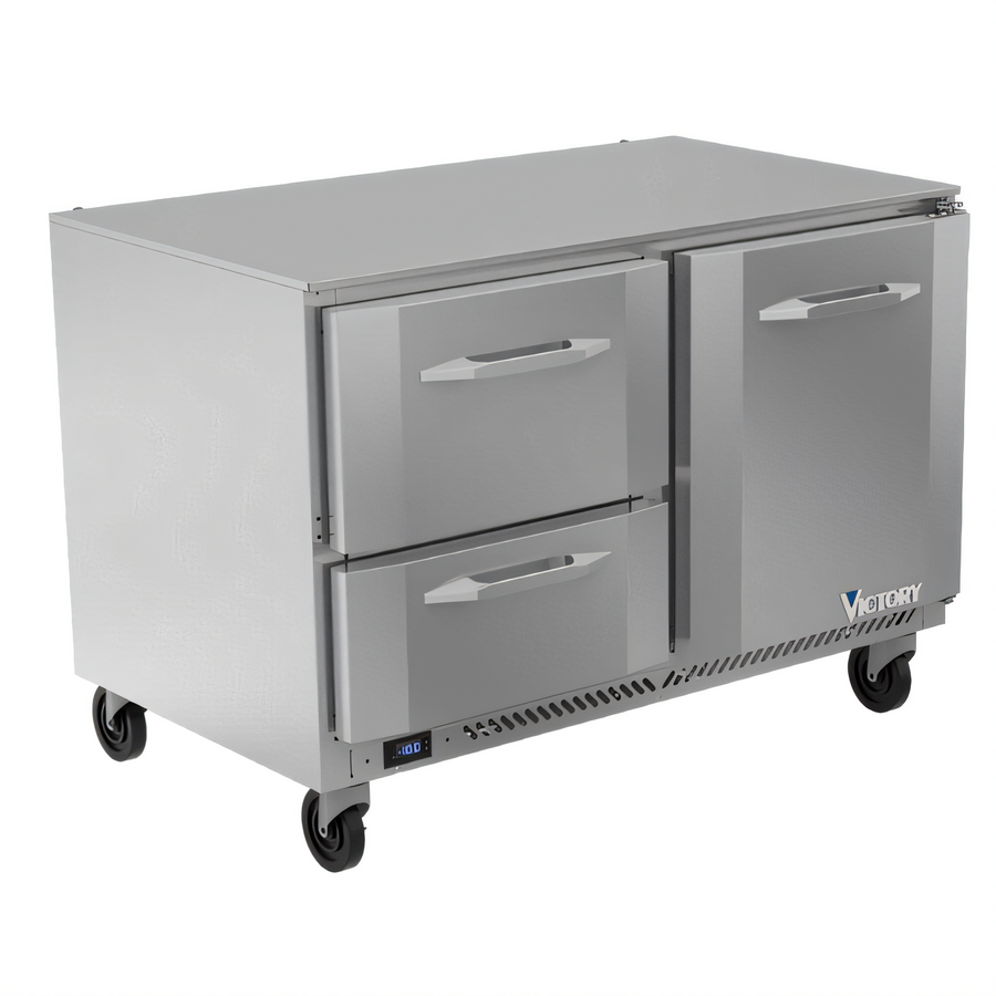 Product image #1 for Victory Refrigeration VUFD48HC-2 Two-Section Undercounter Freezer with Door and Drawers, 48-Inch, Self-Contained, R290