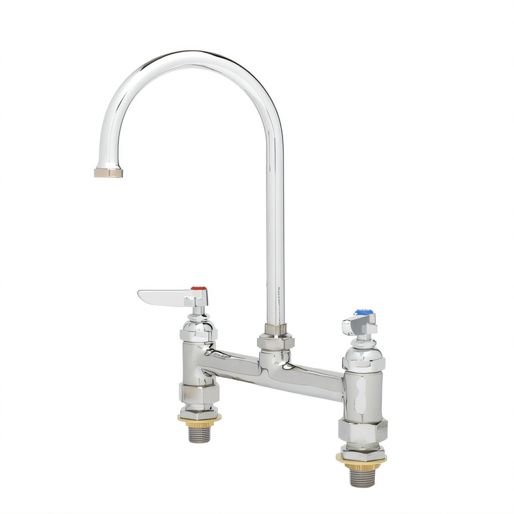 Product image #1 for T&S Brass B-0321-CC-CR Deck Mount Manual Faucet with 8" Centers, Swivel Gooseneck Spout, Lever Handles, Low Lead