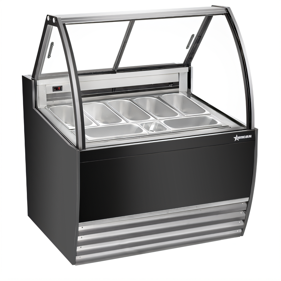 Product image #1 for Omcan 41-Inch Black 7-Pan Gelato Display Showcase with Curved Glass, LED Lighting, and Sliding Rear Doors
