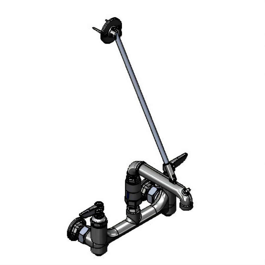 Product image #1 for T&S Brass Wall-Mount Service Sink Faucet, 8-Inch Centers, Lever Handles, Dual Vacuum Breaker, Built-In Stops, Polished Chrome Finish