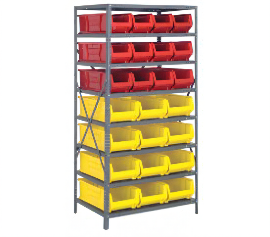 Product image #1 for Quantum Heavy-Duty Stationary Wire Shelving Unit with 8 Shelves and 24 Storage Bins, 24 x 36 x 75 Inches