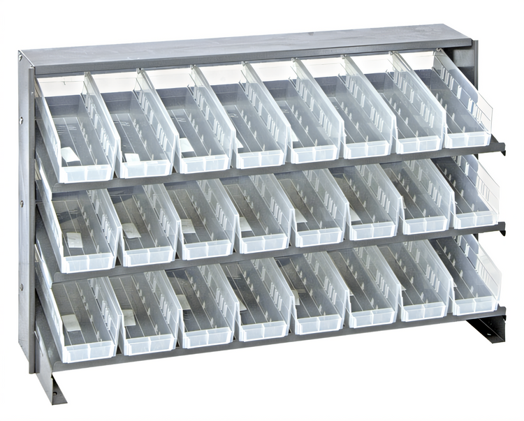 Product image #1 for Quantum Sloped Bench-Style Pick Rack with 3 Shelves and 24 Clear Bins