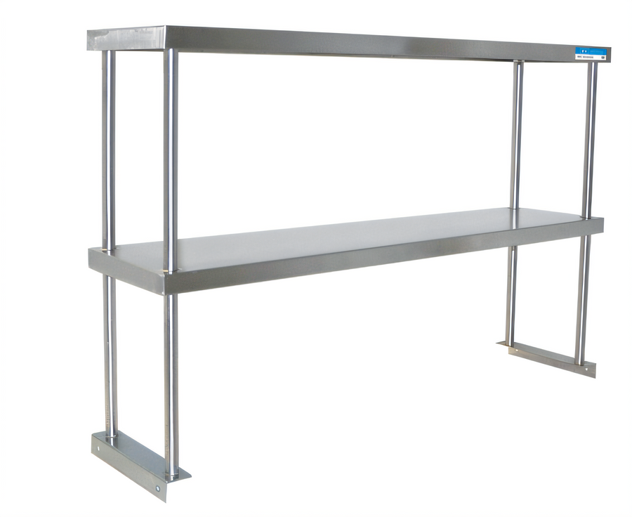 Product image #1 for BK Resources Double Table-Mount Stainless Steel Overshelf with Adjustable Lower Shelf, 84 x 18 Inch